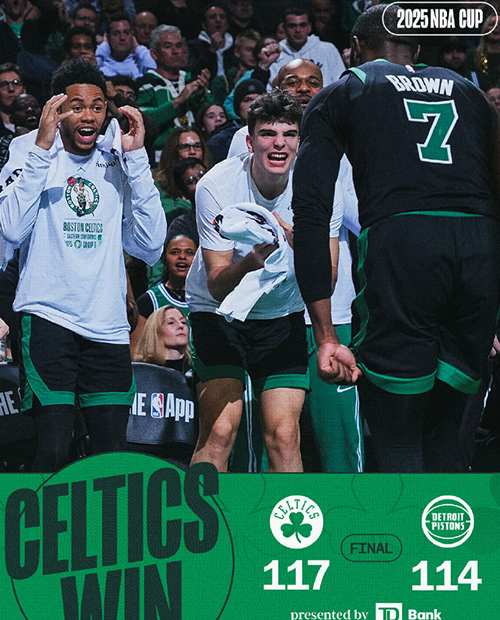 凯尔特人117-114终结活塞13连胜,布朗33+10,坎宁安空砍42分