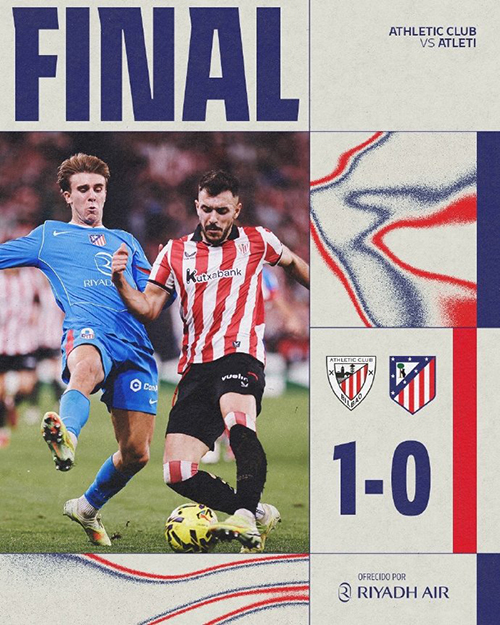 西甲-马竞0-1不敌毕尔巴鄂竞技 尼科助攻贝伦格尔破门制胜